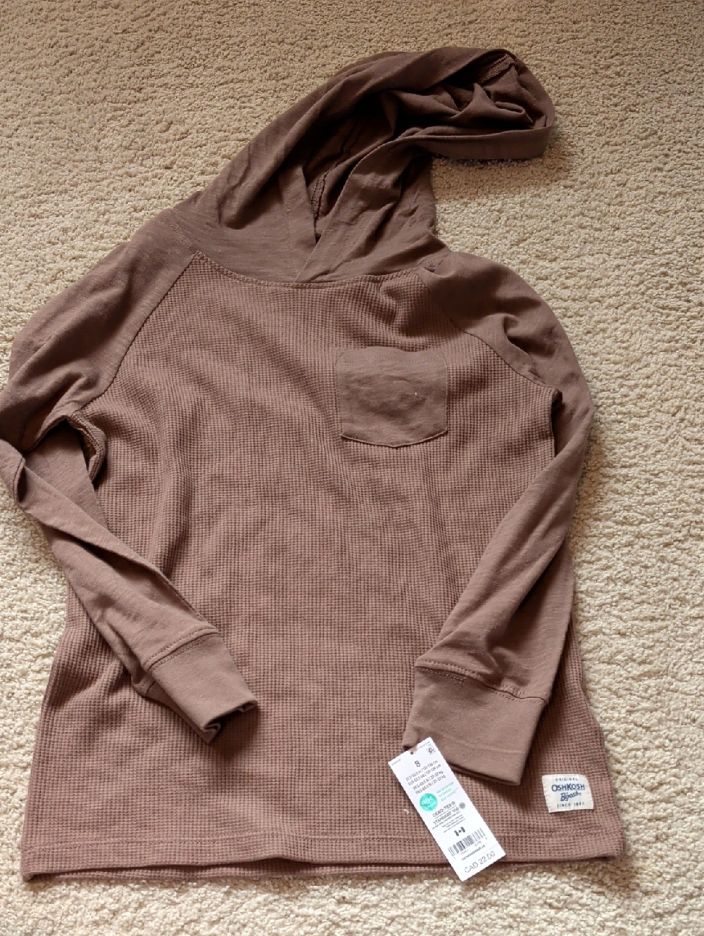 Kids Brown Waffle Knit Hooded Pullover NWT